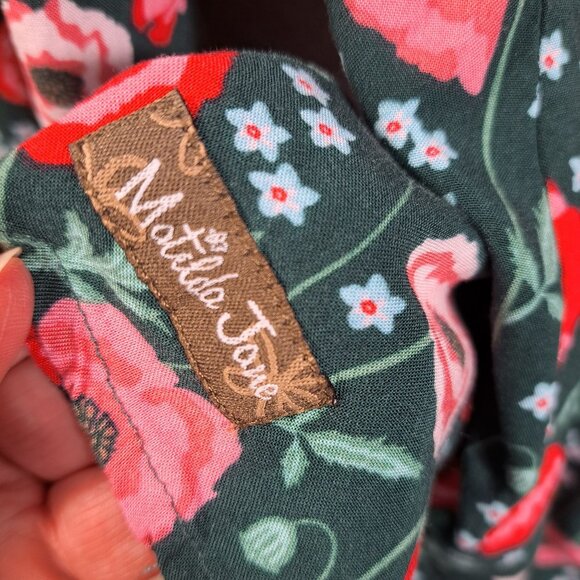 Matilda Jane Women XL Blouse Top Long Sleeve Green Pink Floral Button Up - Picture 7 of 9